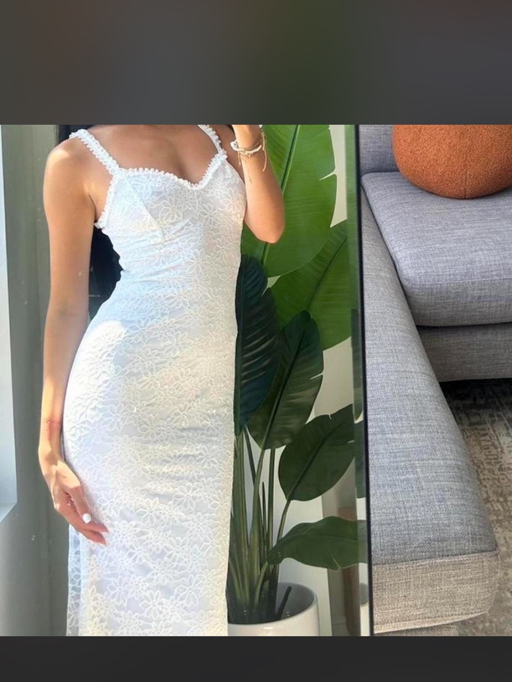 & Other Stories White Lace Maxi Slip Dress
